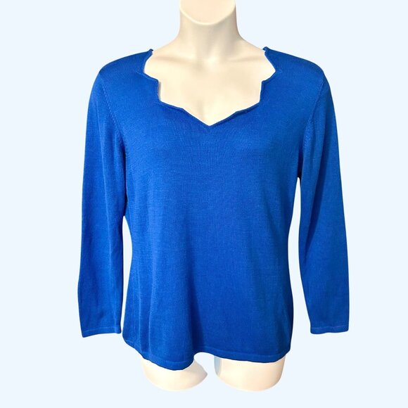 BEAUTIFUL BLUE SPIEGEL JAGGED NECKLINE BLUE LONG SLEEVE SWEATER - L - Picture 1 of 4